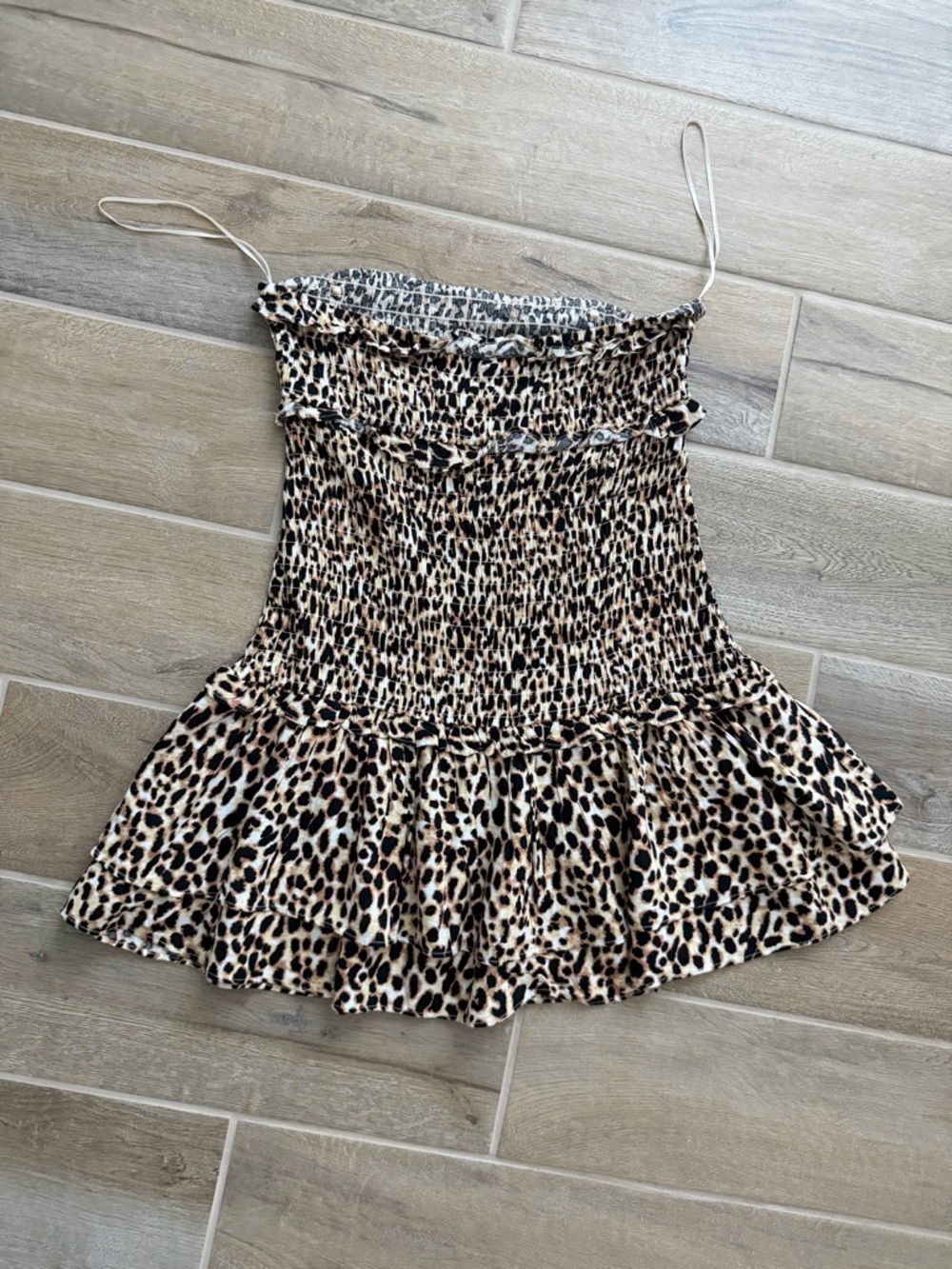 American Eagle Outfitters Neutral Leopard Smocked Dress